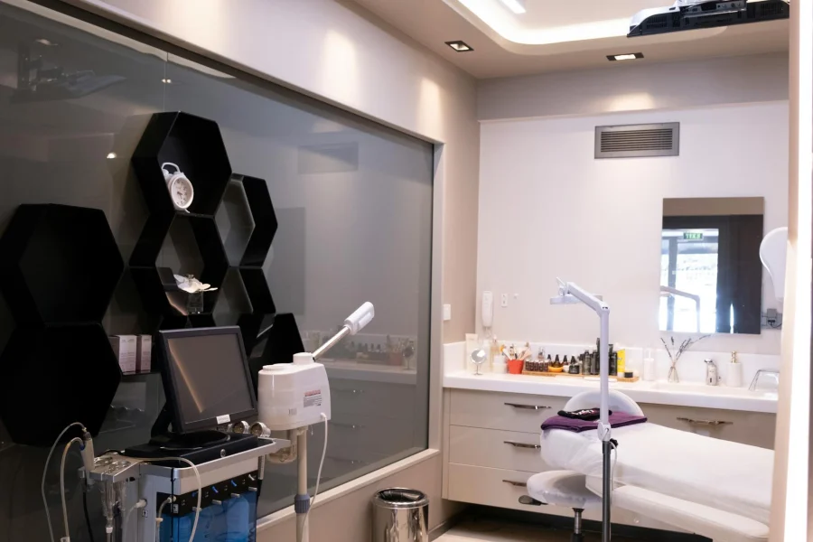 A clean, modern aesthetic clinic treatment room