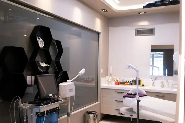 A clean, modern aesthetic clinic treatment room